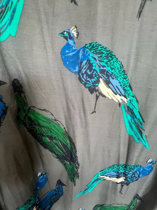 Boden Gray Tunic Dress with Blue & Green Peacock Print - Picture 5 of 6
